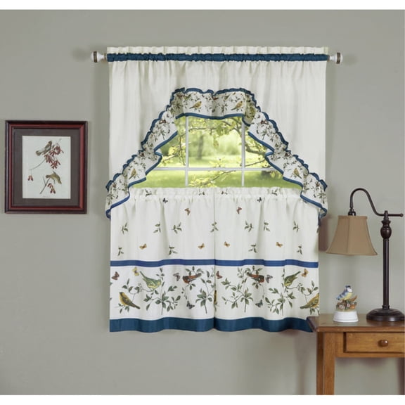 Ergode Love Birds - Printed Tier and Swag Window Curtain Set - 57x24 - Blue