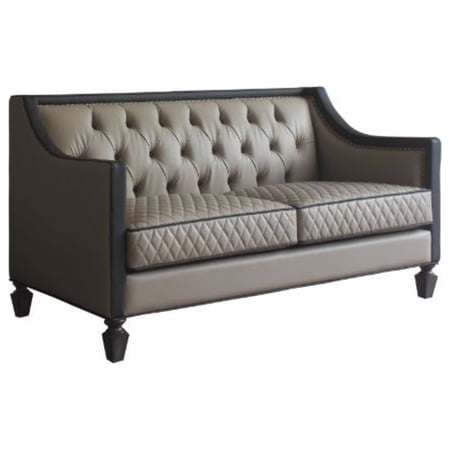 Ergode Loveseat w/3 Pillows Tan PU, Black PU & Charcoal Finish