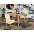 thumbnail image 1 of Ergode MZBA3-OAK-02 3Pc Dining Table Set for 2 Offers a Wood Table and 2 Parsons Chairs with Light Beige Color Linen Fabric, Drop Leaf Table with Full Back Chairs, Oak Finish, 1 of 2