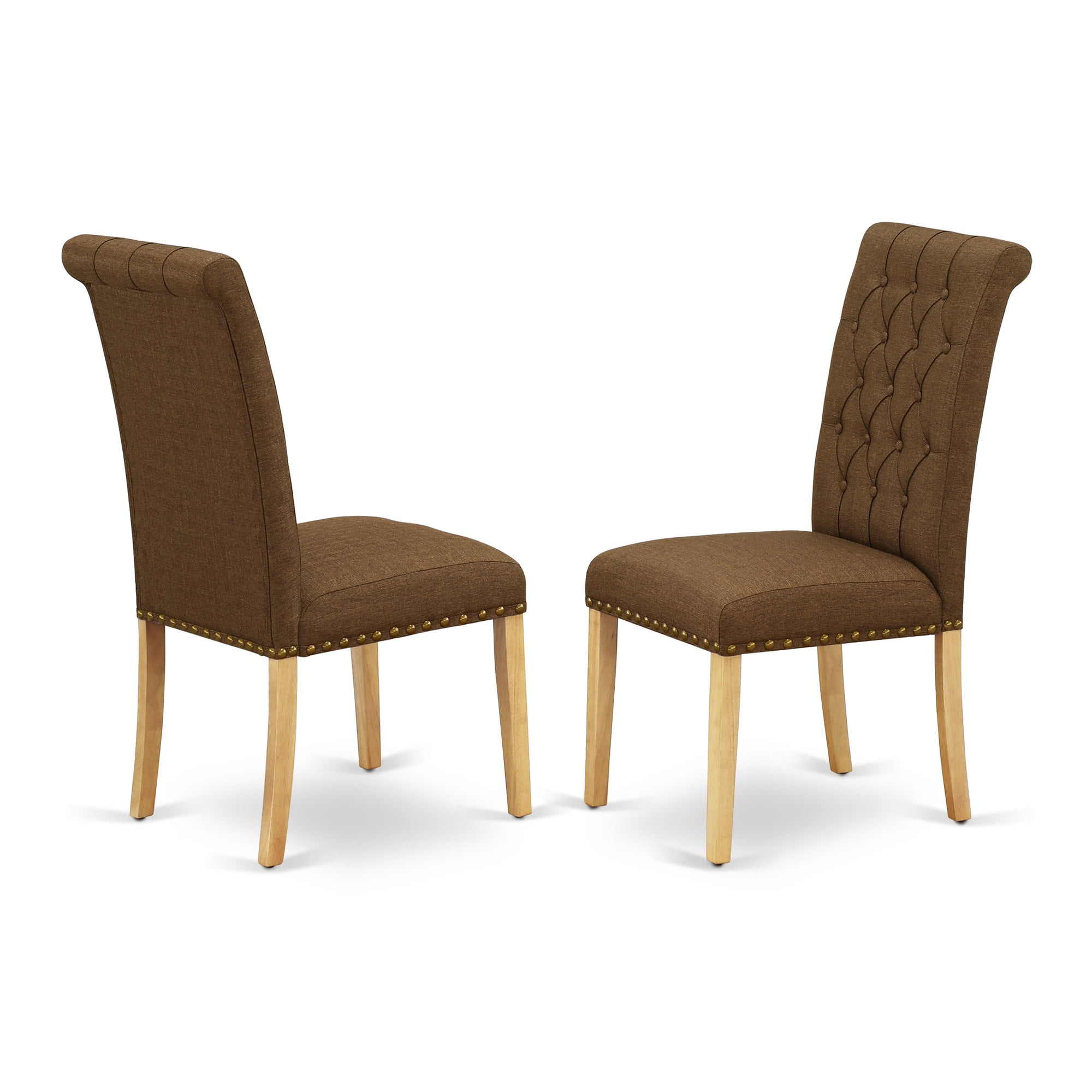Oak Finish 5-Piece Dining Set with Dark Coffee Linen Chairs