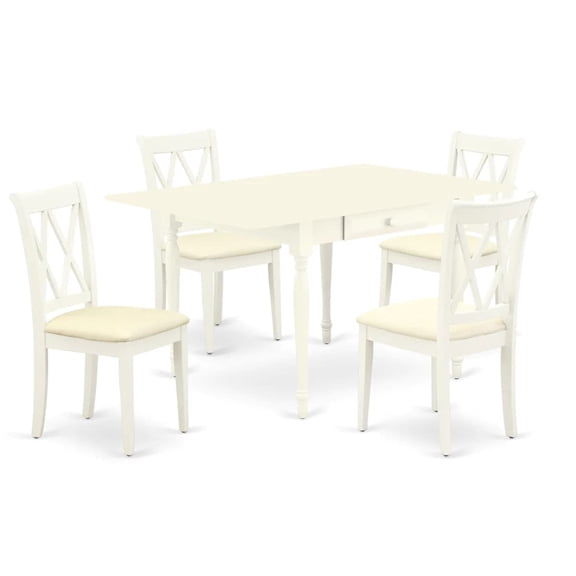 Ergode MZCL5-LWH-C, Monza 5 Piece Kitchen Set, Rectangle Table with Dropleaf, 4 Linen Fabric Dining Chairs, 36x54 Inch