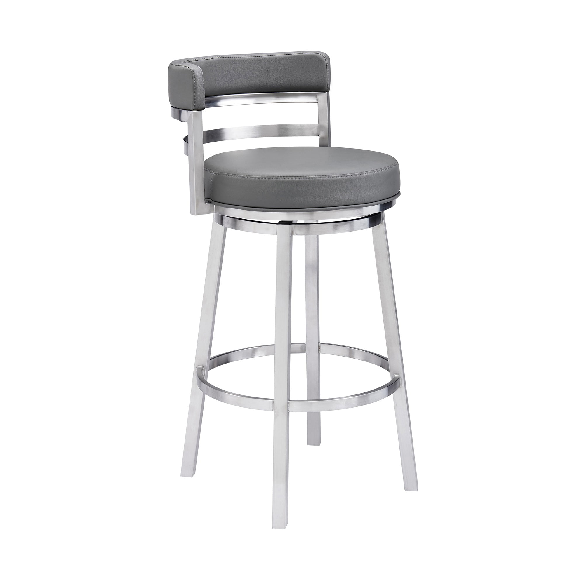 Madrid 26" Gray Faux Leather and Metal Swivel Bar Stool