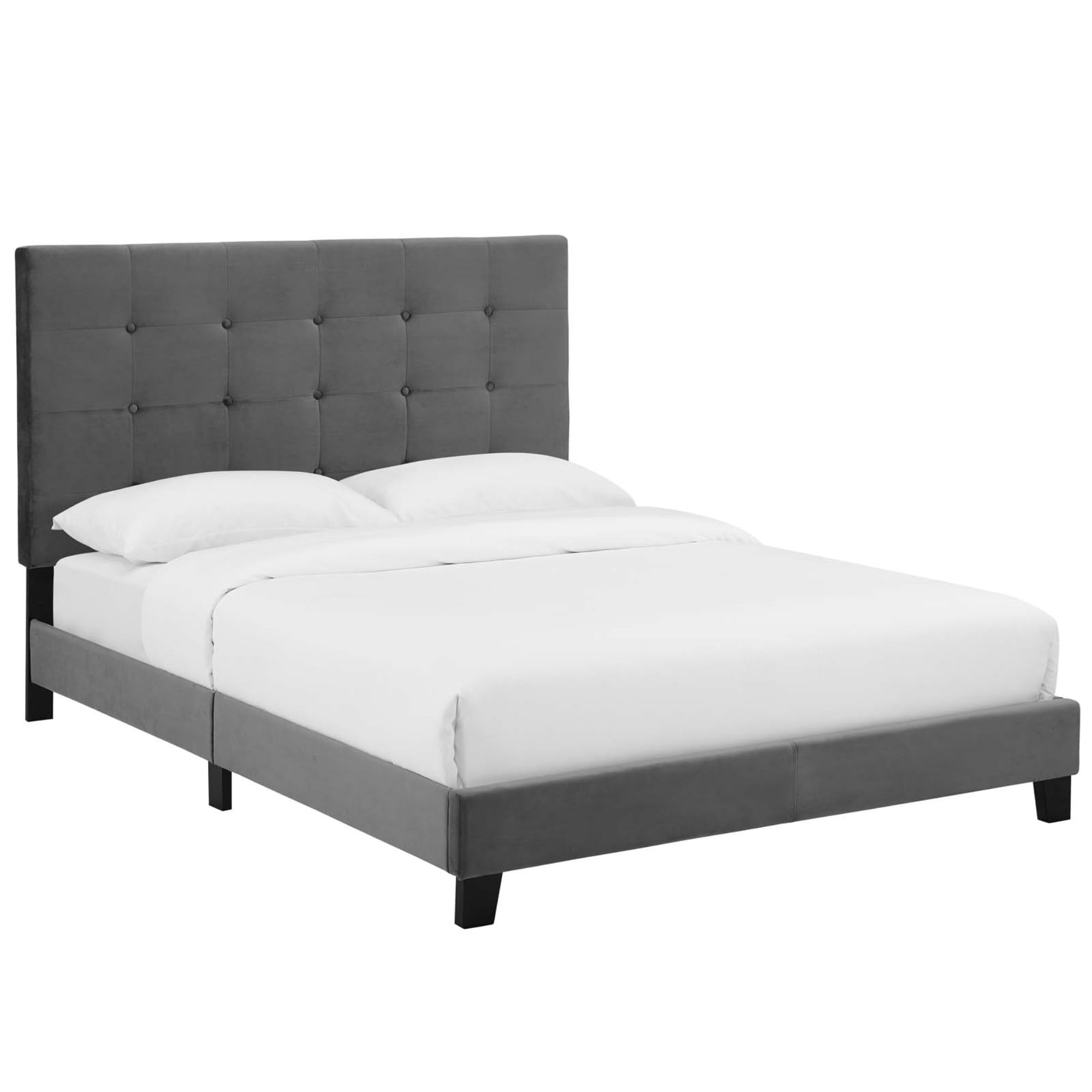 Melanie Queen Gray Velvet Tufted Upholstered Platform Bed