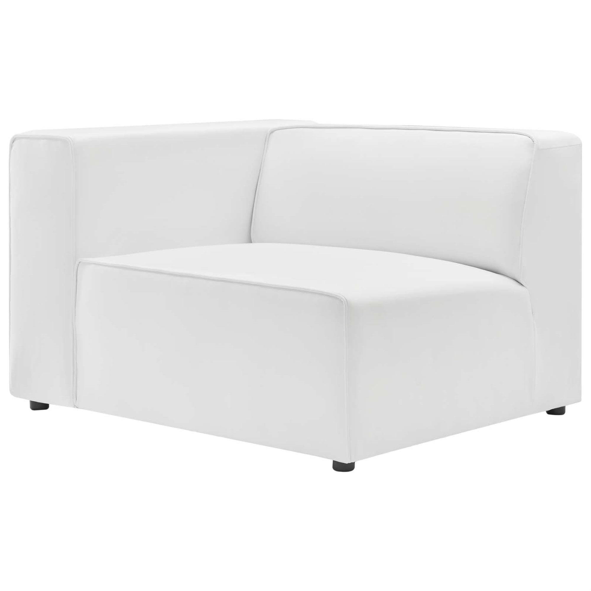 Expansive White Vegan Leather Left-Arm Chair with Elegant Piping