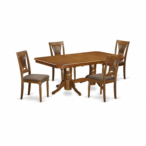 Ergode NAPL5-SBR-C 5-Piece Kitchen Dining Set, Rectangular Table Top, Slatted Back, Linen Fabric Chair Seat, Saddle Brown Finish