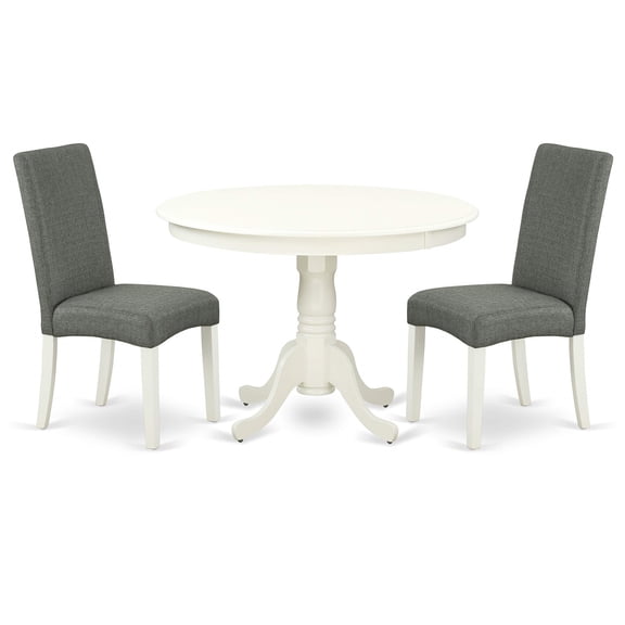 DOEN5-LWH-78 5-Piece Dining Set: Rectangular Table with 18 Leaf and 4 Parson Chairs in Linen White and Pink Flamingo. High-Quality Asian Hardwood. Budget-Friendly and Stylish."