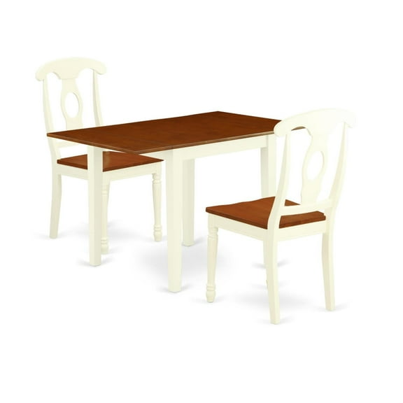 Ergode NDKE3-WHI-W 3Pc Modern Dining Table Set Consists of a Dining Table and 2 Kitchen Chairs with Hard Wood Seat and Napoleon Back, Buttermilk and Cherry Finish