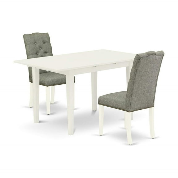 Ergode NOEL3-LWH-07, 3-Piece Rectangular Dining Table Set, Linen White Wood Table, Smoke Linen Fabric Chairs, Button Tufted Backs, 300 lbs Capacity, Rustic & Stylish, Easy Assembly, 32x54 Inch
