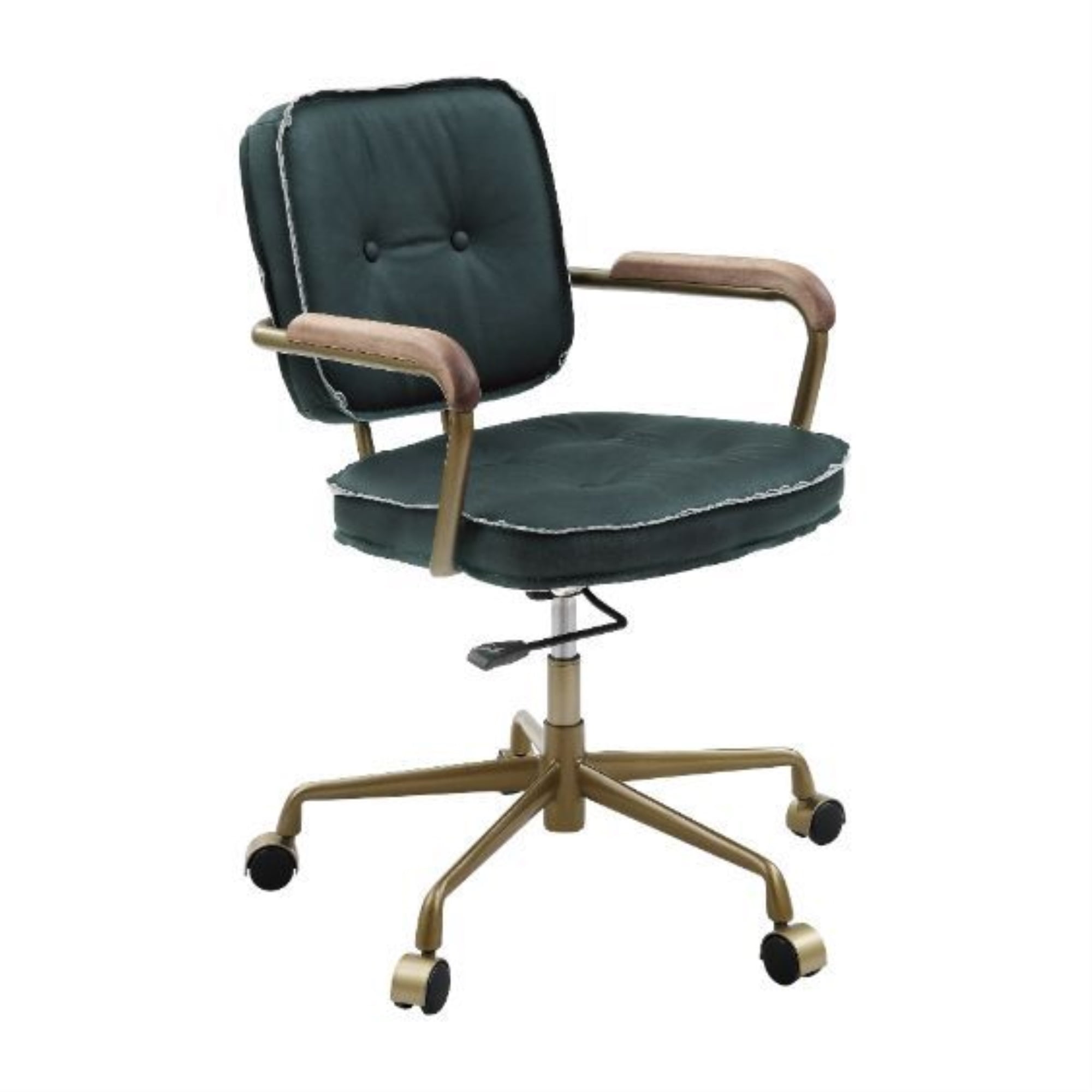 Emerald Green Leather Swivel Office Chair with Brass Frame