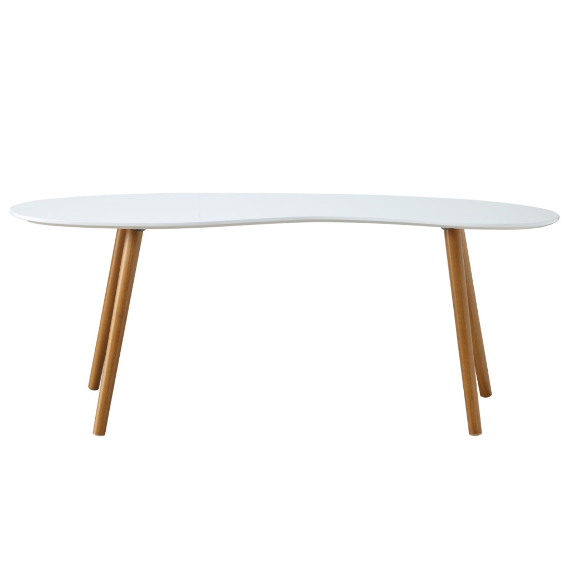 Mid-Century Modern Oslo Bean Shaped Coffee Table with Storage, White/Natural