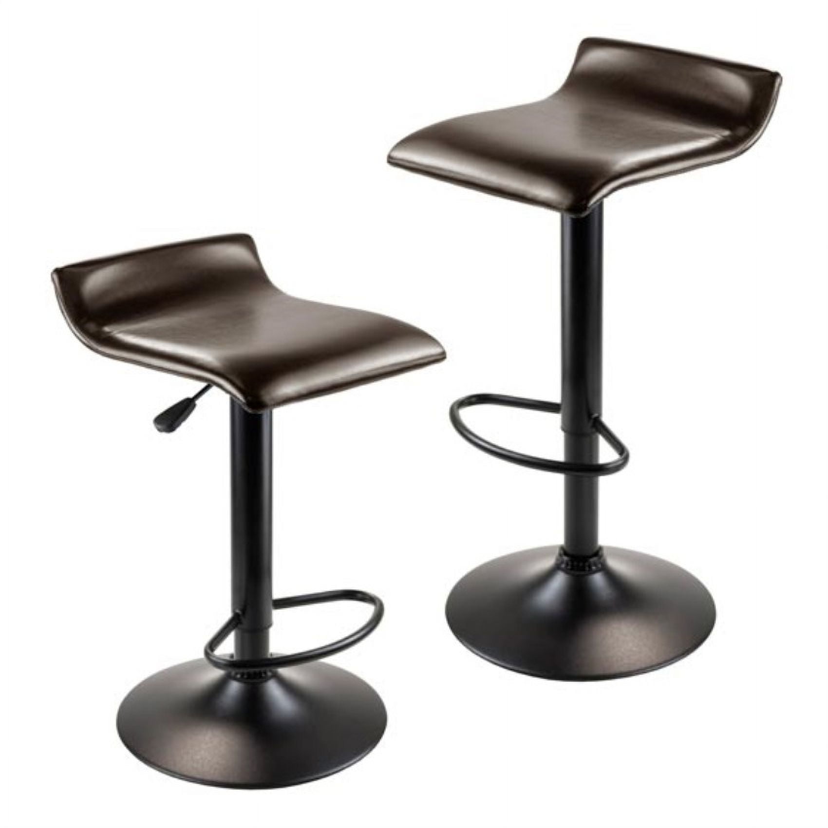 Black Adjustable Swivel Backless Metal and Leather Bar Stools
