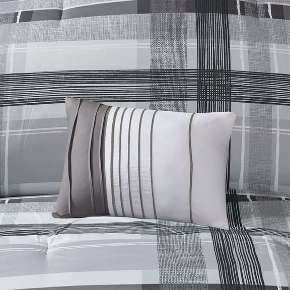 Ergode Plaid Comforter Set - Black and Grey Hand-Drawn Design - Soft Microfiber - 2 Shams and 2 Decorative Pillows - Machine Washable - Treatment - Stylish, Comfortable, and Practical