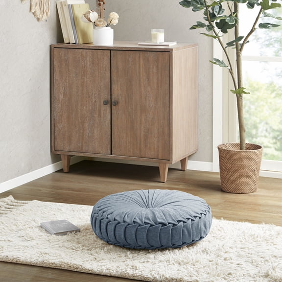 Ergode Poly Chenille Round Floor Pillow Cushion - Luxurious and Comfortable Cushion with Tufted Button Center and Pleated Detailing - Soft Touch and Natural Sheen