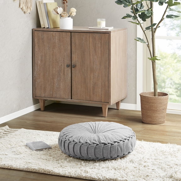 Ergode Poly Chenille Round Floor Pillow Cushion - Soft & Luxurious, Tufted Button Center, Pleated Detailing - Comfortable Seating, Cozy Atmosphere - Feminine Elegance - 100% Polyester Filling