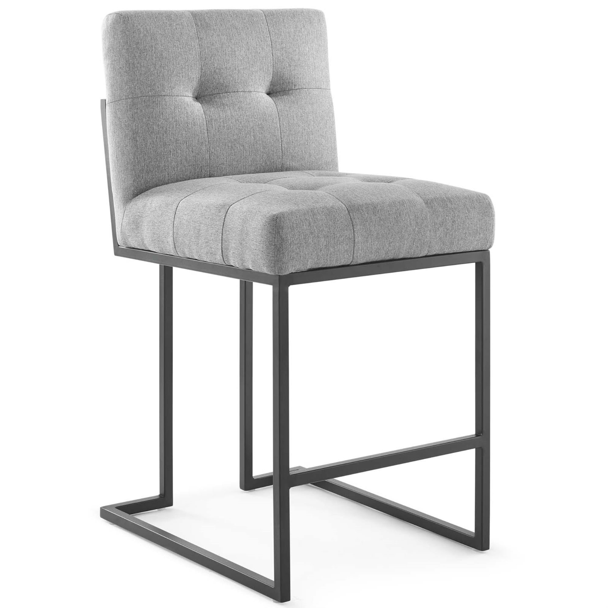 Privy Black Stainless Steel Light Gray Upholstered Counter Stool