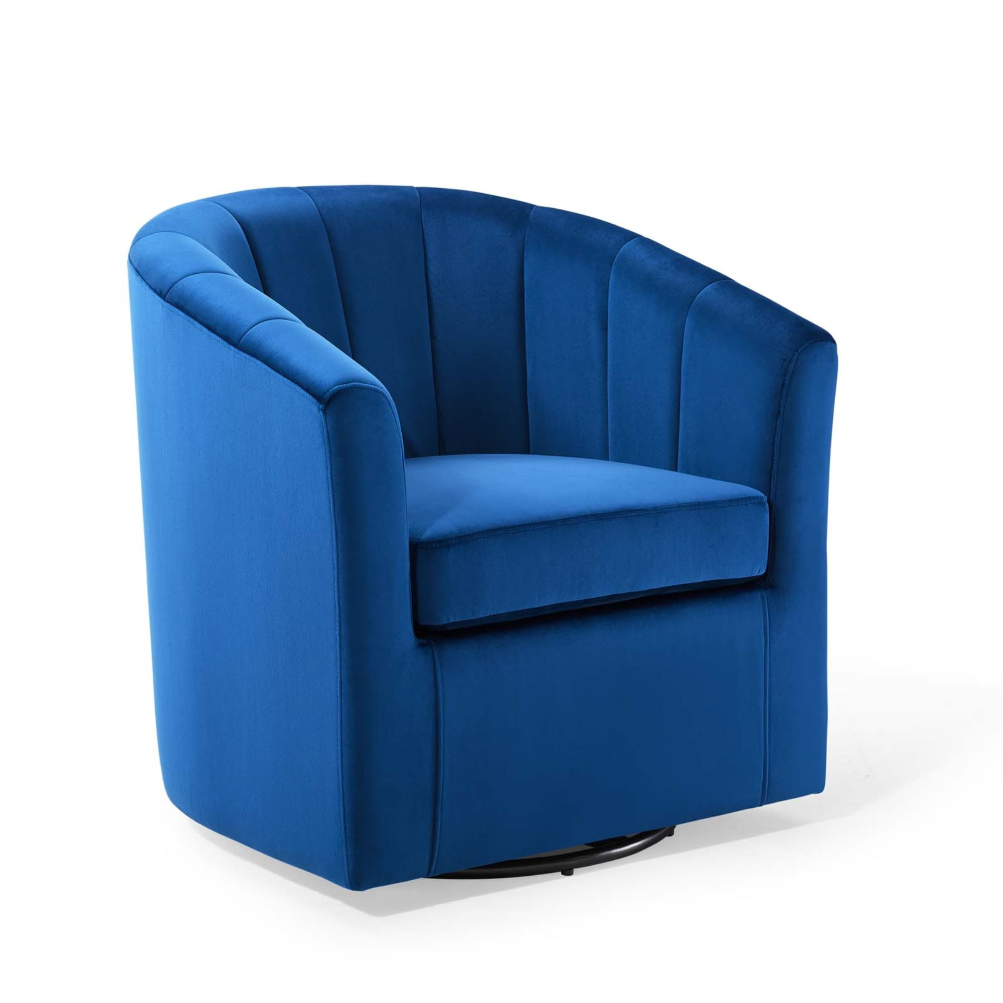 Navy Velvet Swivel Barrel Accent Chair with Wood Base