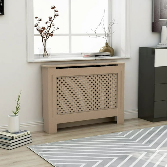 Ergode Radiator Cover 44.1" W x 17.5" D x 31.9" H Decorative MDF Heating Cabinet with Slatted Cross Design Easy Assembly