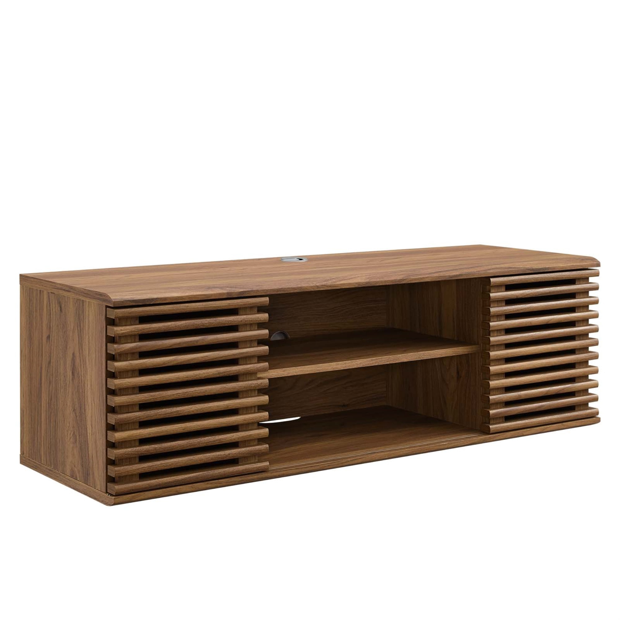Retro Walnut Grain 46" Wall-Mount Media Console with Sliding Doors