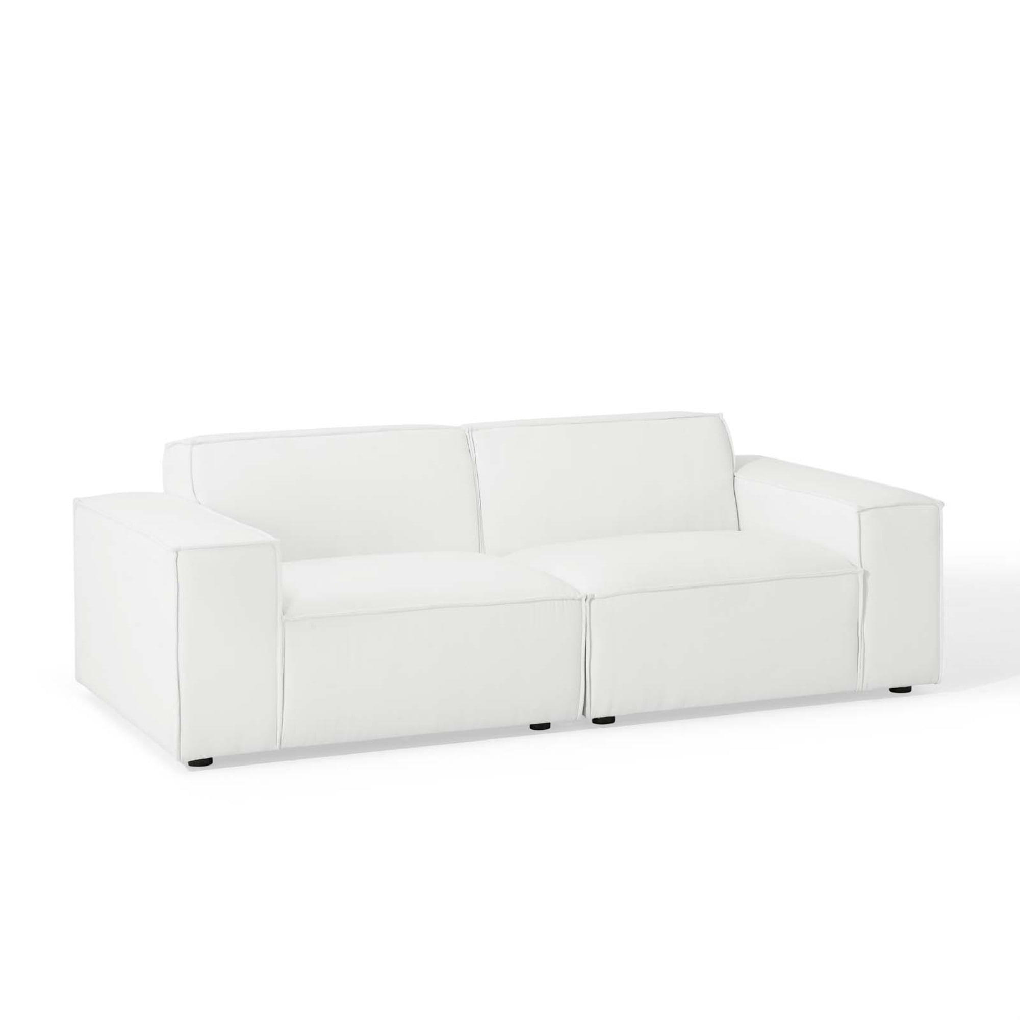 Elegant White Two-Piece Sectional Sofa with French Piping