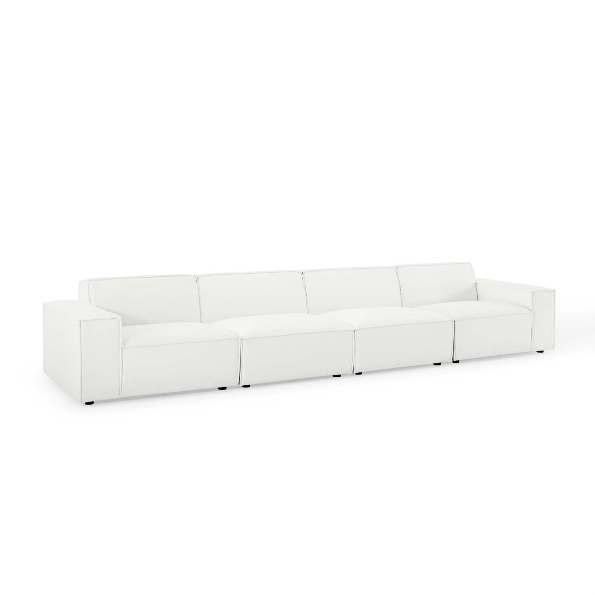 White Velvet 4-Piece Sectional Sofa with Ottoman