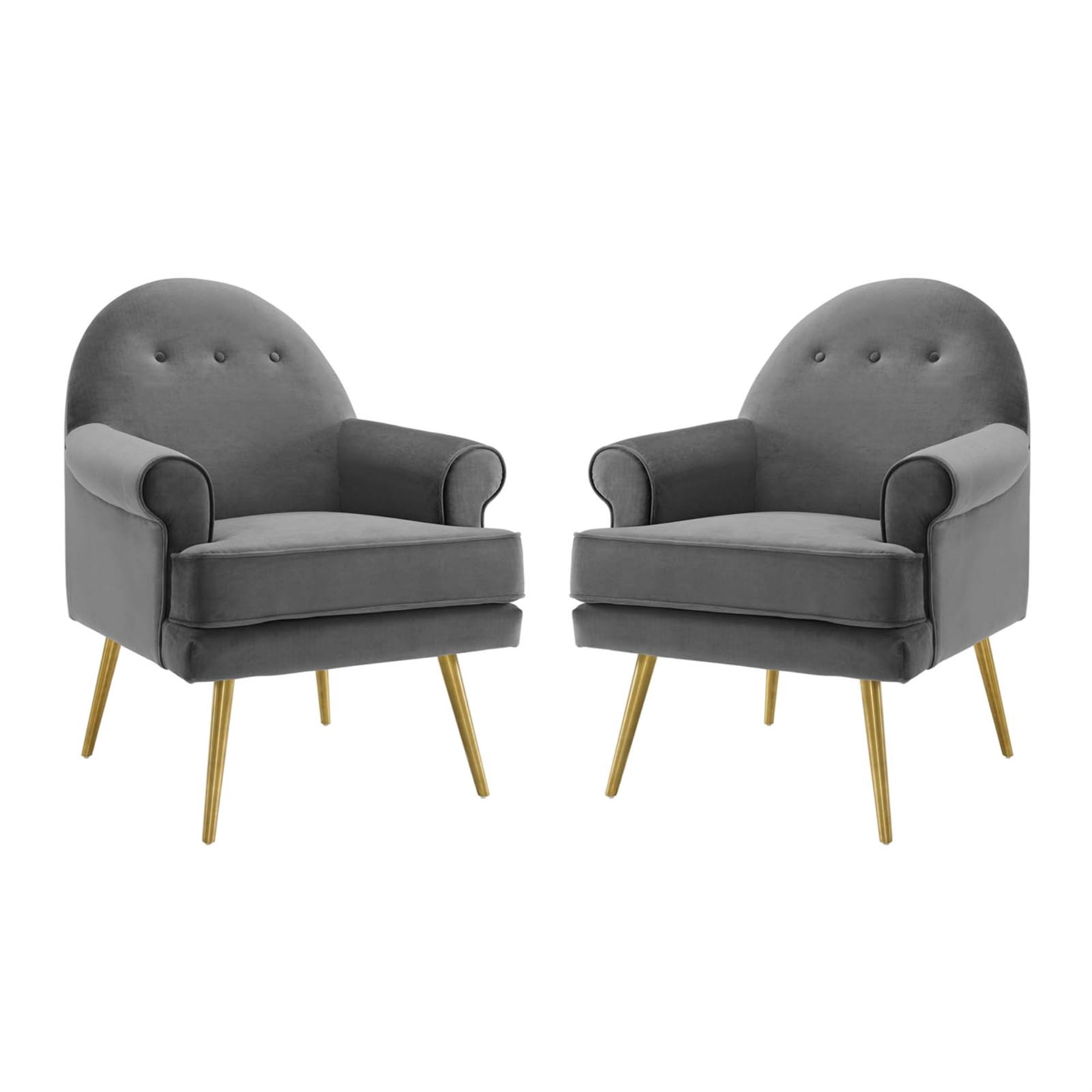 Mid-Century Modern Gray Velvet Accent Chair with Gold Legs