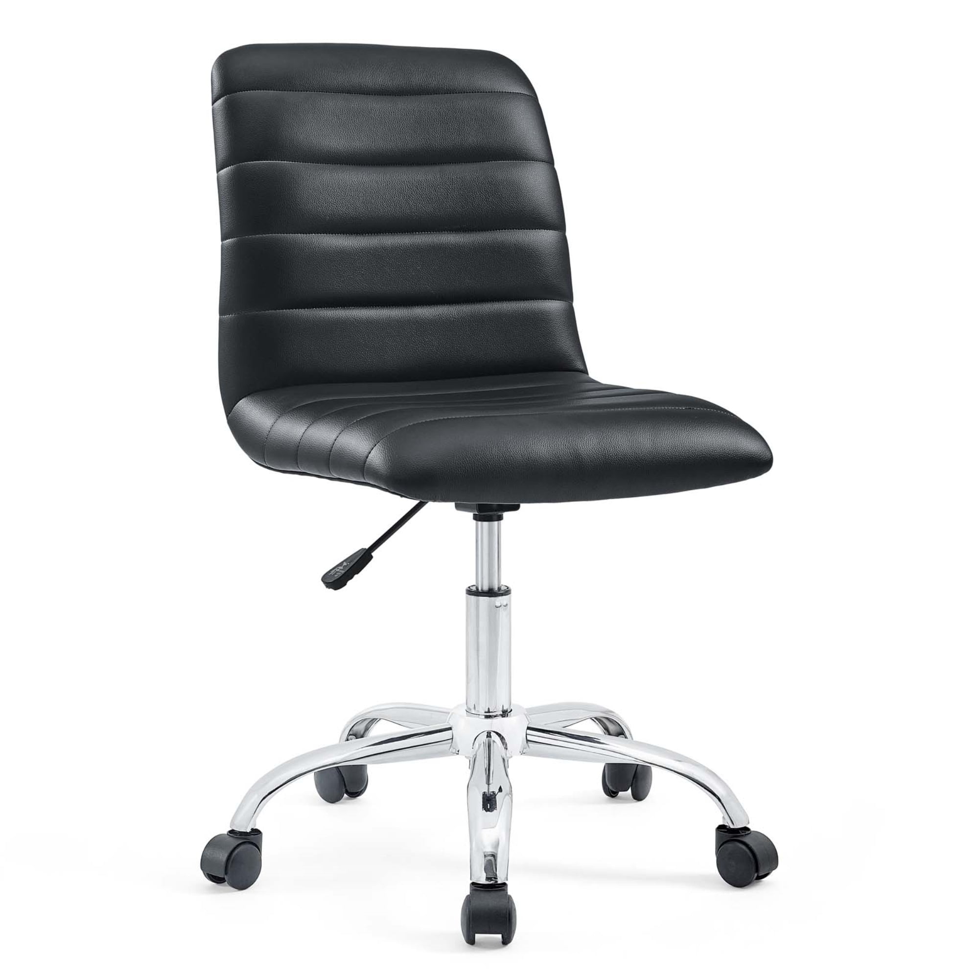 Polished Chrome Swivel Armless Office Chair in Black Vinyl