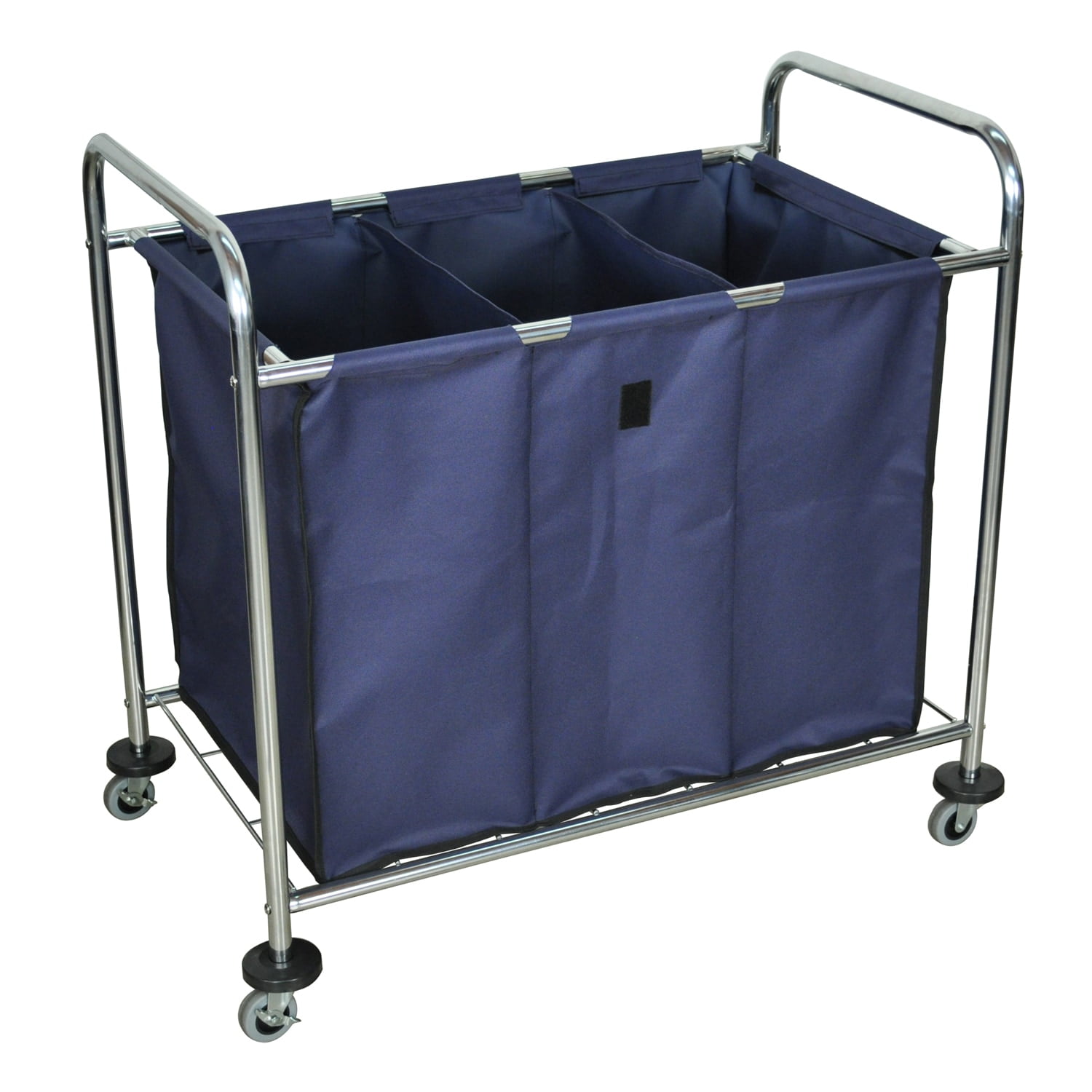 Navy Heavy-Duty Canvas 3-Compartment Laundry Sorter with Chrome Frame