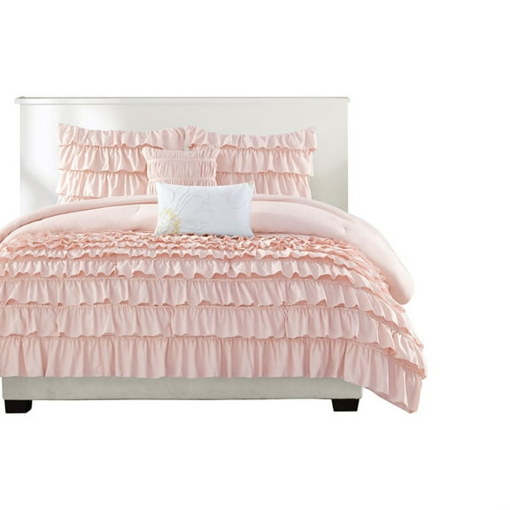 Ergode Ruffled Comforter Set - Graceful and Comfortable Bedding with Flowing Ruffles, 2 Coordinating Shams, and Decorative Pillows. Luxurious Microfiber, M