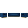 thumbnail image 1 of Ergode Sanguine 3 Piece Vertical Channel Tufted Upholstered Performance Velvet Set - Navy, 1 of 5