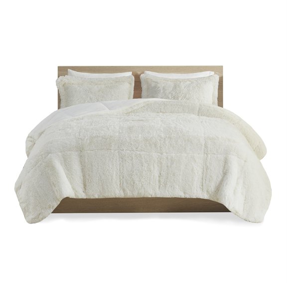 Ergode Shaggy Long Fur Comforter Mini Set - Luxurious and Contemporary Bedding with Stylish Shaggy Faux Fur, Soft and Fluffy Texture, Solid Plush Reverse - Cozy and Stylish Sanctuary for Your Bedroom