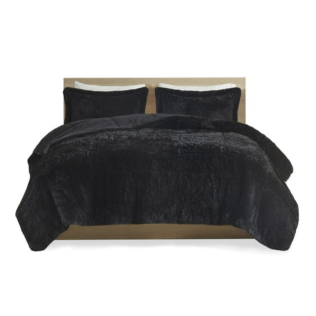 Ergode Shaggy Long Fur Comforter Mini Set - Soft Contemporary Style, Faux Fur Design, Fluffy Texture, Solid Plush Reverse, Wrinkle-Free, Rolled Packaging.