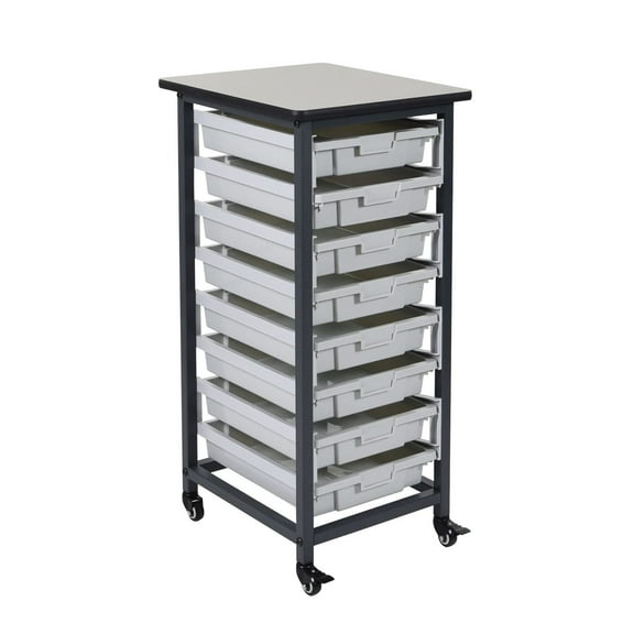 Offex Mobile Single Row Bin Storage System with 8 Small Bins
