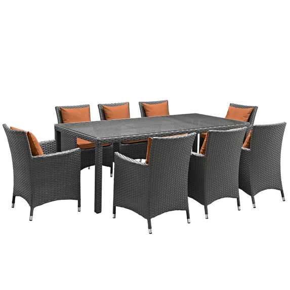 Ergode Sojourn 9 Piece Outdoor Patio Sunbrella Dining Set - Canvas Tuscan