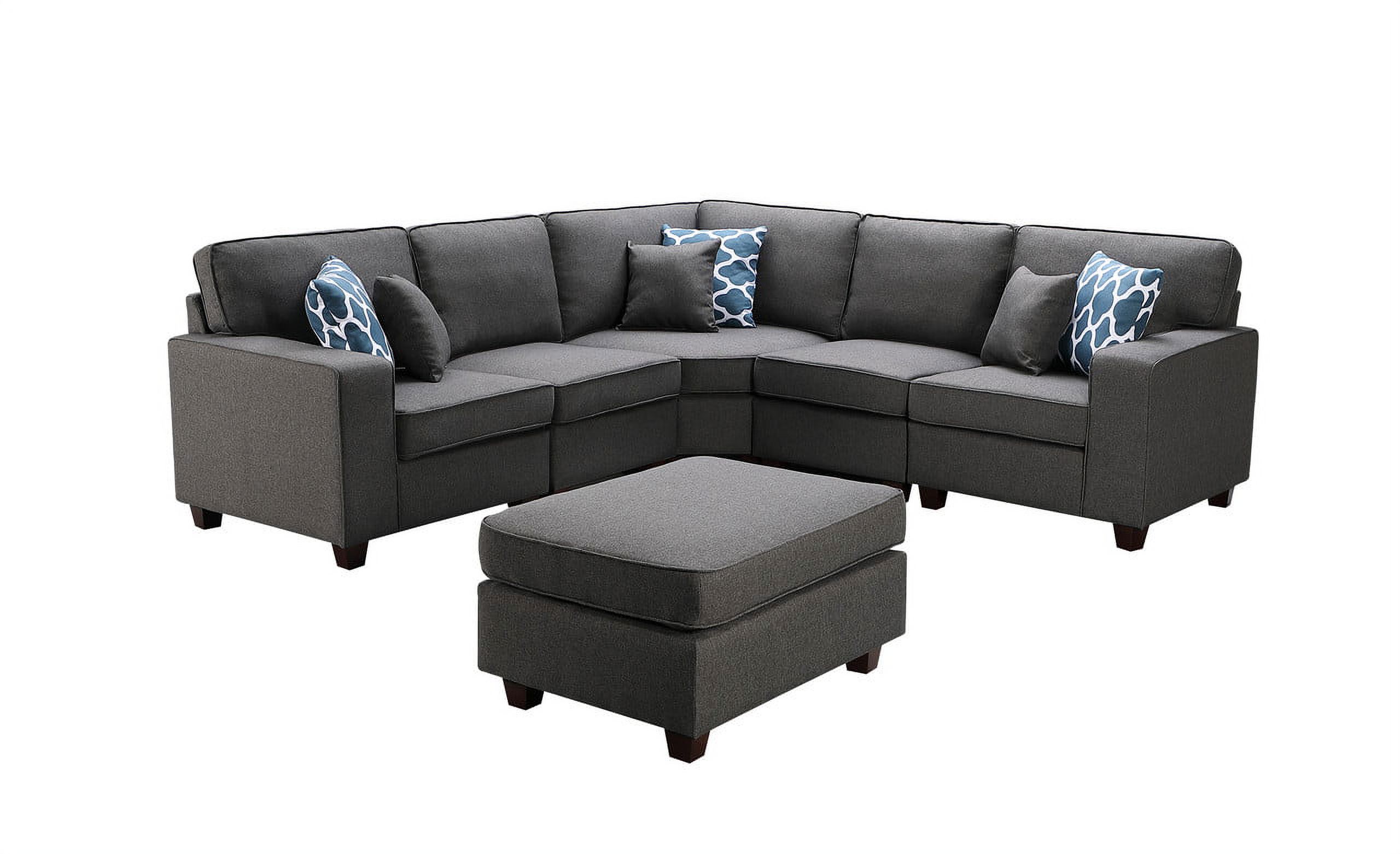 Ergode Sonoma Dark Gray Linen 6Pc Modular Sectional Sofa and Ottoman