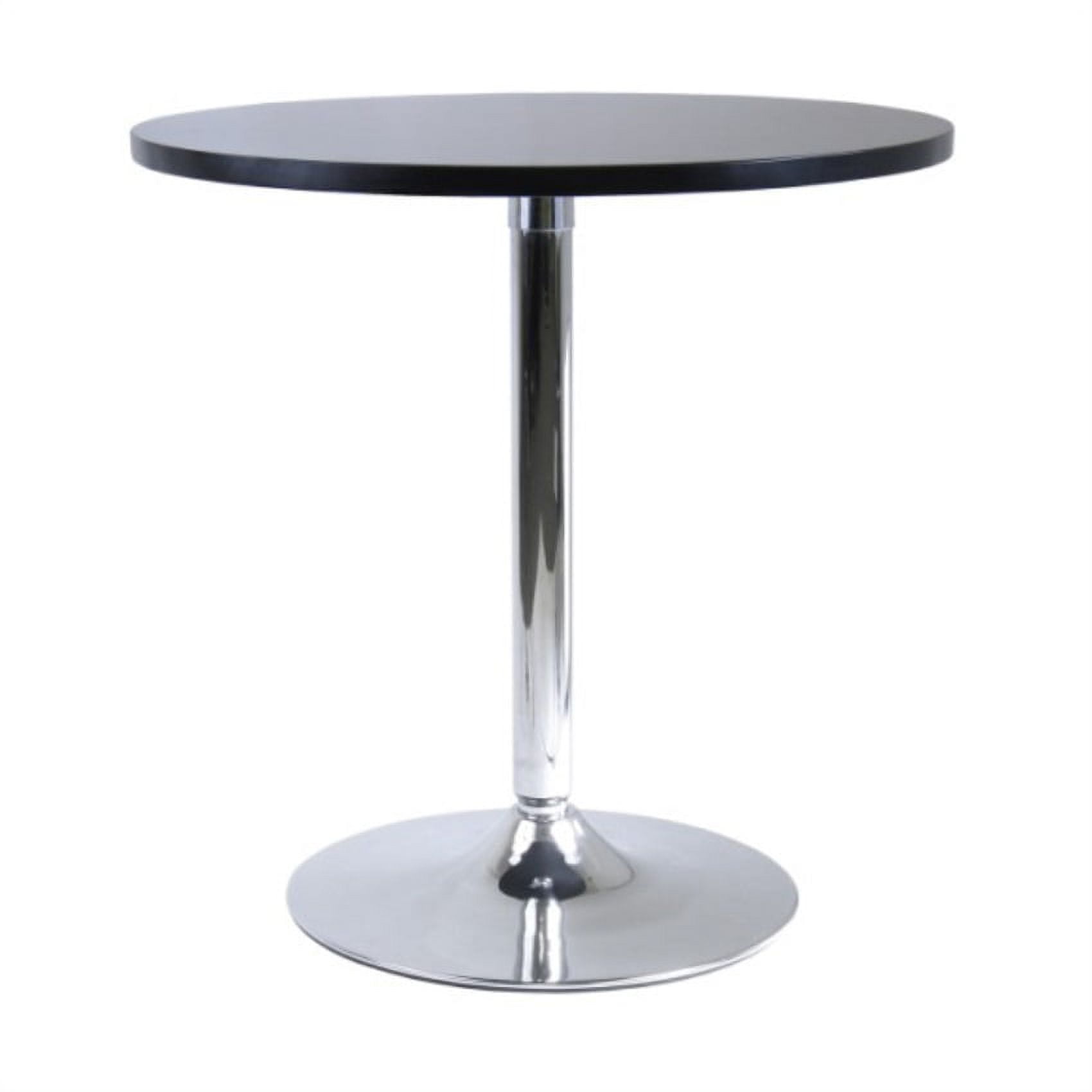 Black Round Wood Dining Table with Chrome Pedestal Base