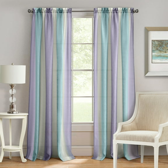 Spectrum Lilac - Turqouise Solid Modern Window Curtain Panel: 50" x 84", Rod Pocket Panel