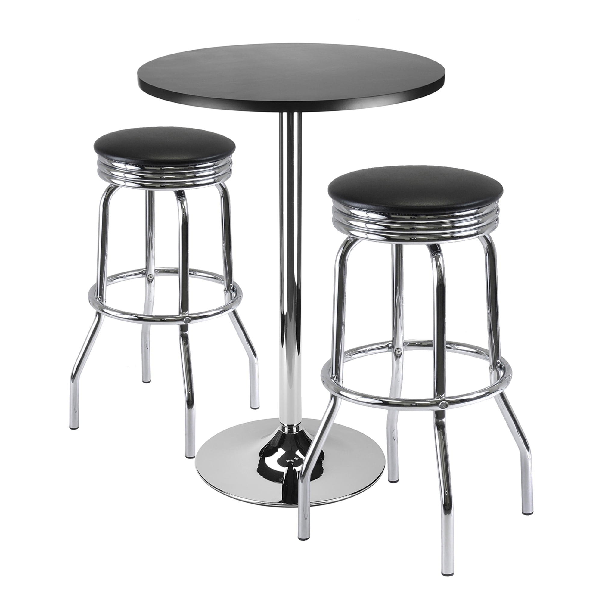Black Faux Leather and Chrome 3-Piece Pub Set