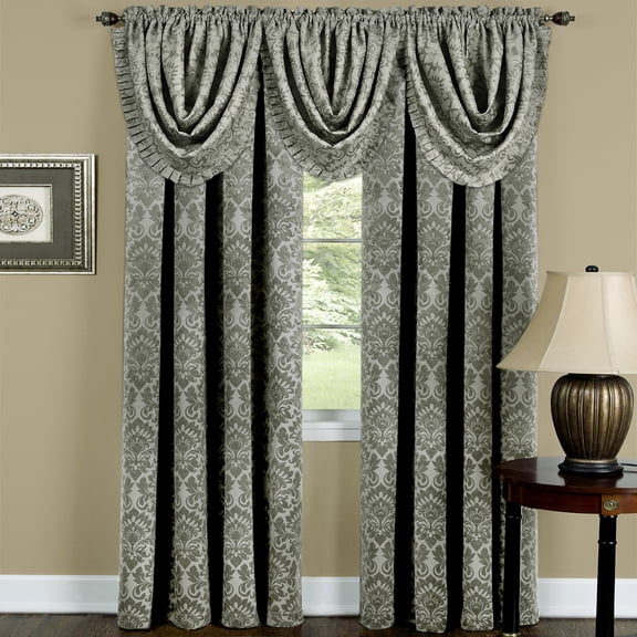 Sage Floral Transitional Blackout Curtain Panel: Pleated Waterfall Valance