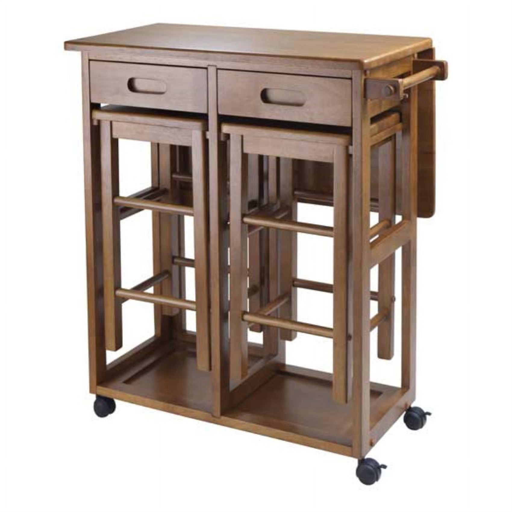 Teak 3-Piece Space Saver Drop Leaf Dining Set with Stools