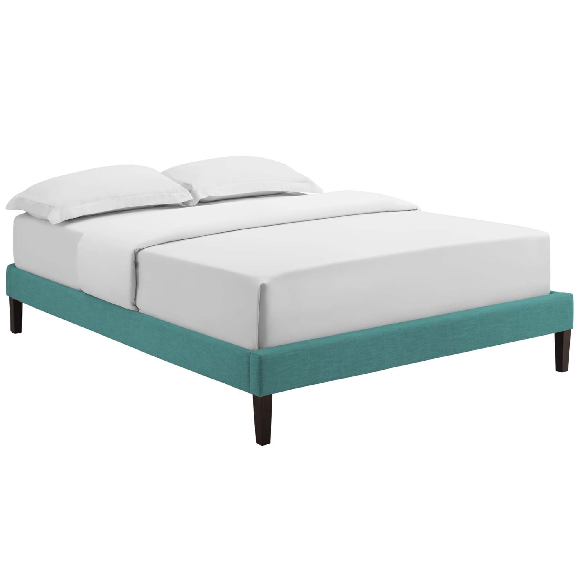 Teal Upholstered King Platform Bed with Wood Slats