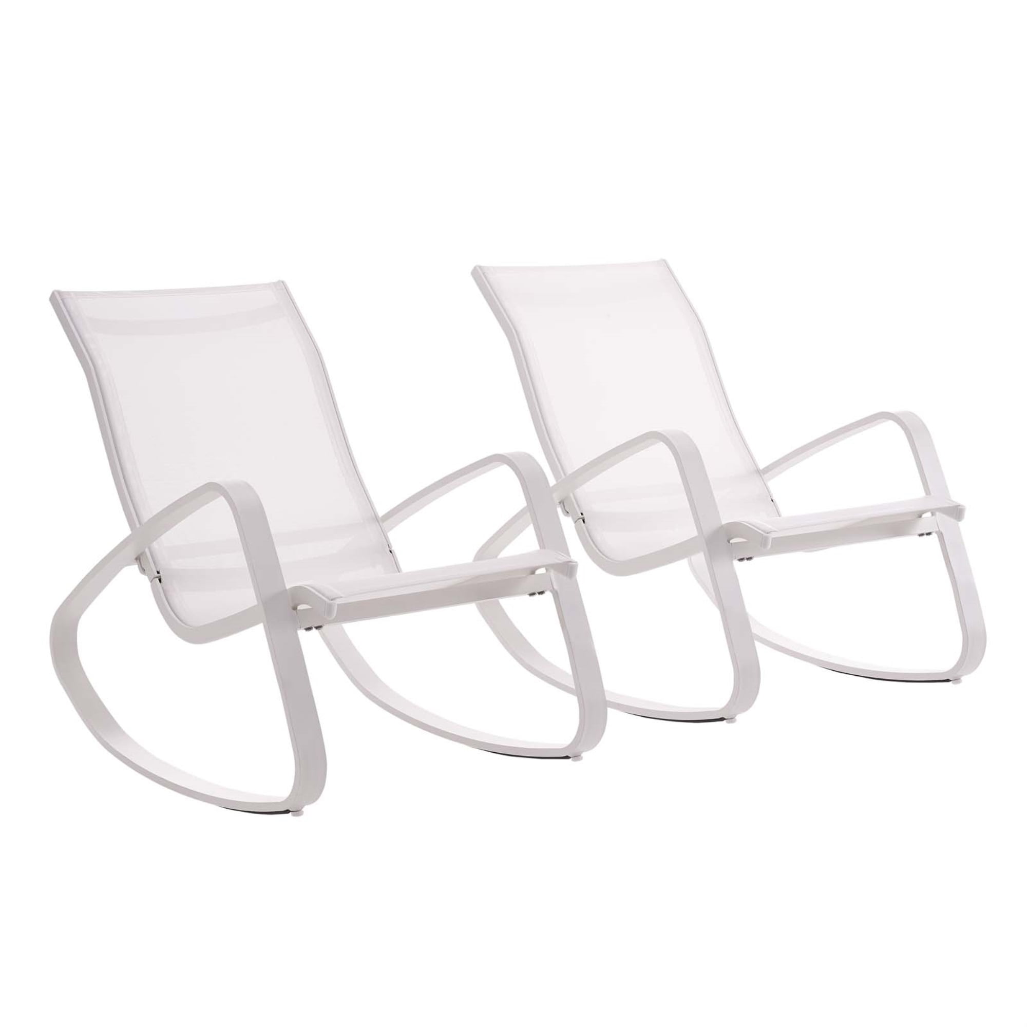 White Aluminum Mesh Rocking Lounge Chairs with Armrests, Set of 2