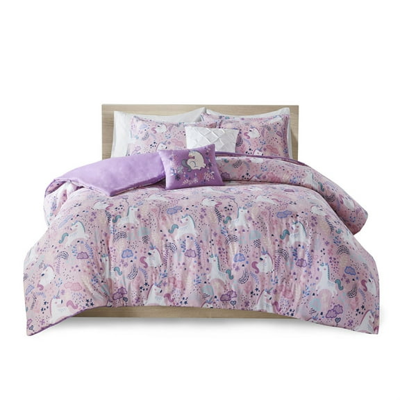 Lola Unicorn Cotton Duvet Cover Set - Pink, Soft Cotton Printed Fabric, Duvet with Button Closure & Corner Ties, Pillow with Cotton Shell & Polyester Filling, Kids Bedding