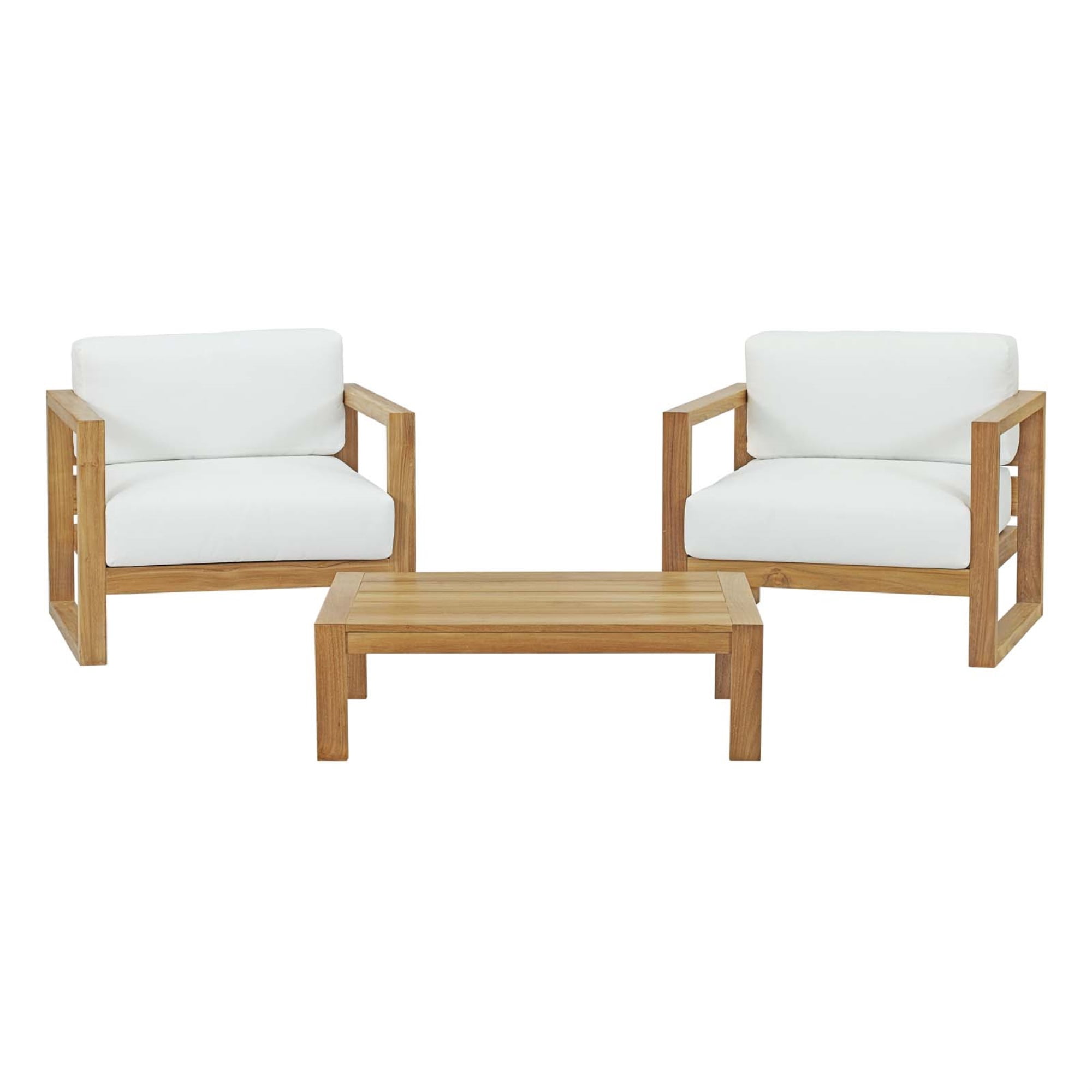Upland Teak 8-Person Outdoor Patio Set with All-Weather White Cushions