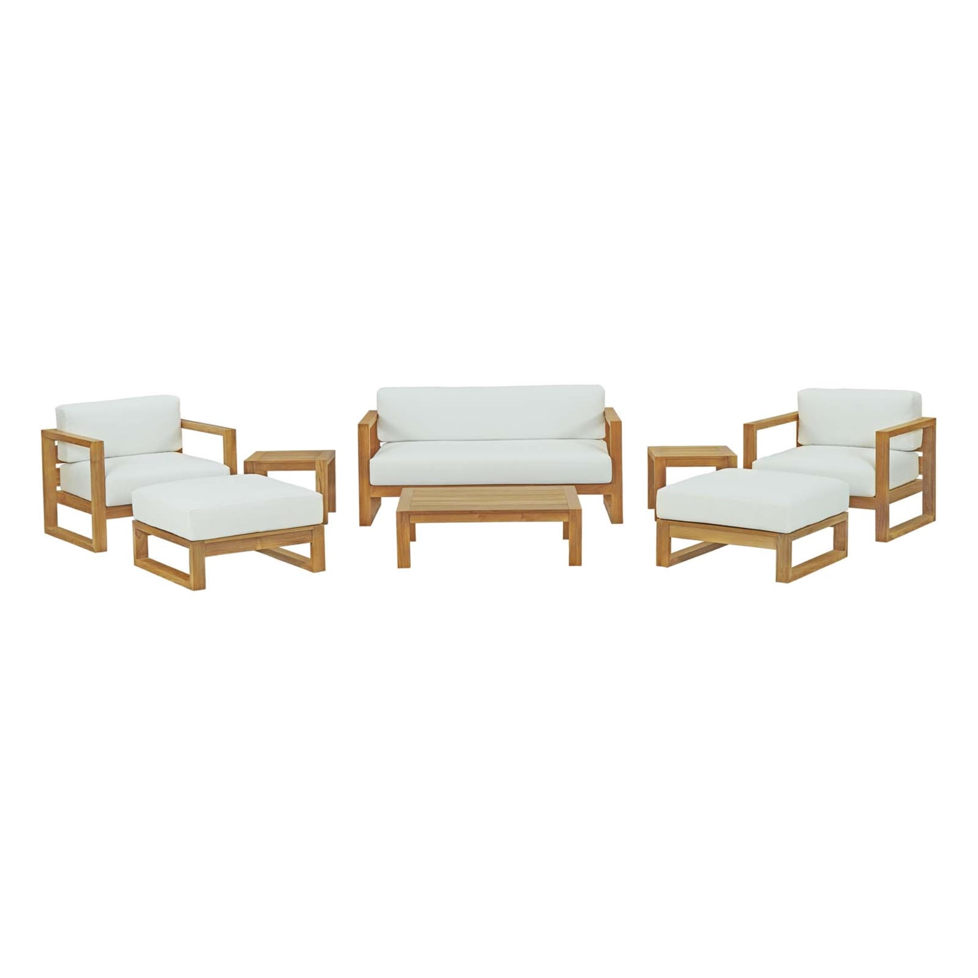 Upland Natural Teak 8-Piece Outdoor Patio Conversation Set with White Cushions