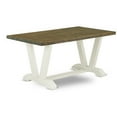 thumbnail image 1 of Ergode V076SI215-6 6-Piece Dining Set - 4 Upholstered Chairs, Rectangular Table, Indoor Bench - Distressed Jacobean & Linen White Finish, 1 of 2