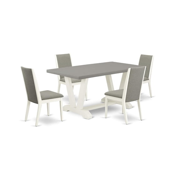 Ergode V096LA206-5, 5-PC Rectangular Table Set, Off-White Finish, Shitake Linen Fabric Chairs, Asian Wood, 300 lbs Capacity
