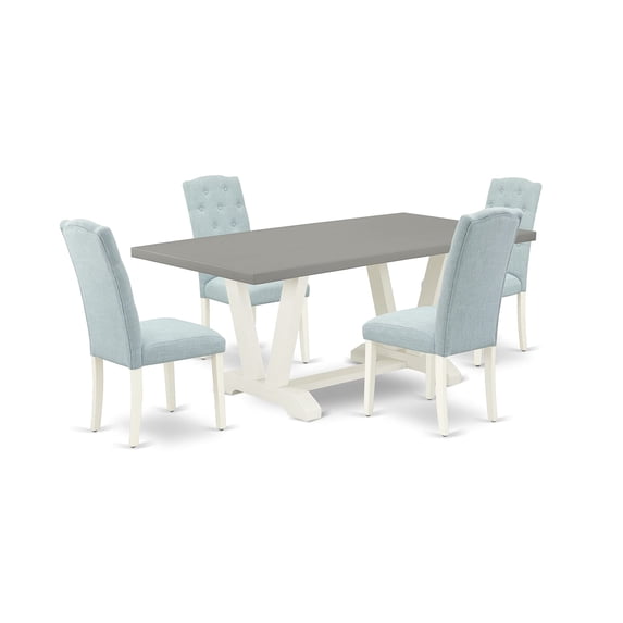 Ergode V097CE215-5, 5-Piece Dining Set, Rectangle Kitchen Table, 4 Upholstered Chairs, Linen Fabric, Button Tufted, Wooden Legs, 72x40 Inch