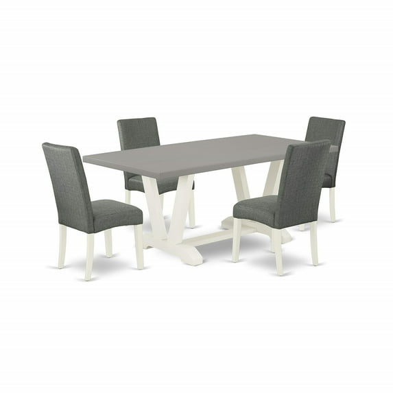 Ergode V097DR207-5, 5-PC Dinette Room Set, Rectangle Table with V-Legs, 4 Gray Linen Chairs, Modern & Stylish, Easy Assembly, 72x40 Inch