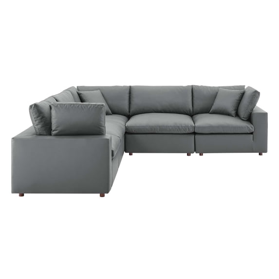 Ergode Vegan Leather 5-Piece Sectional Sofa - Down Filled, Overstuffed, Comfortable & Elegant for Living Room, Family Room, Game Room