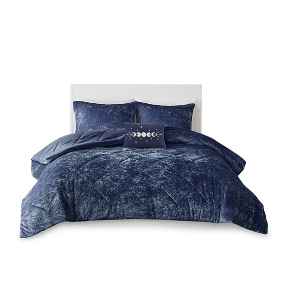 Ergode Velvet Comforter Set - Navy, Diamond Quilted, Hypoallergenic, Machine Washable - Transform Your Bedroom into a Serene Oasis - Includes Shams and Decorative Pillow